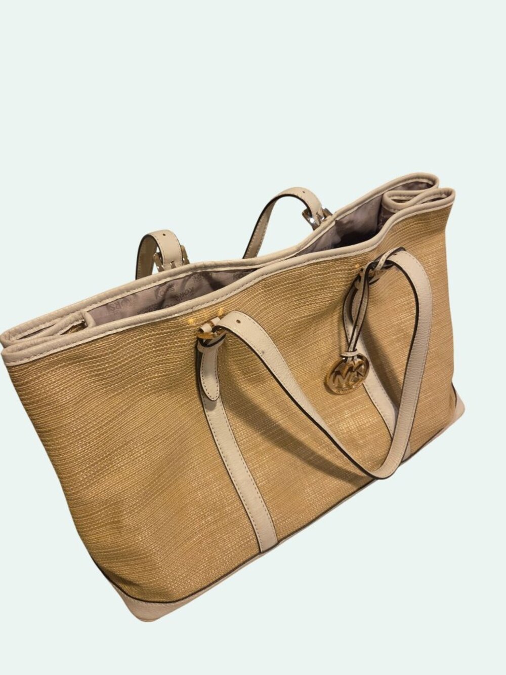 Michael Kors Straw & Leather Tote W/Gold Hardware Jet-Set Glamour Boho City Chic - Picture 12 of 12